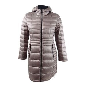 Calvin Klein Women's Petite Hooded Packable Puffer Coat - Shine Fig